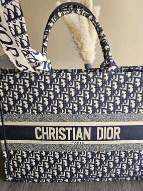 Dior Book Tote Bag in Navy and Cream